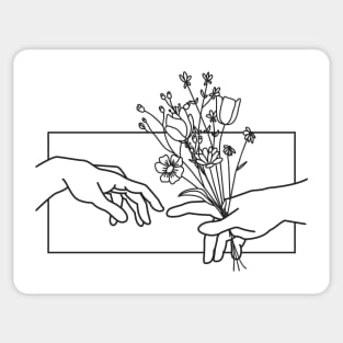 Michelangelo Minimalist Hand Giving Flowers Funny Valentine’s Day Sticker